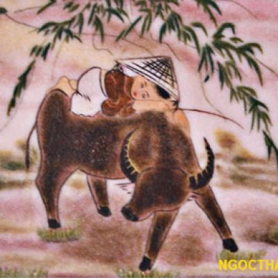 Tranh đá quý- Đồng Tử Cưỡi Trâu